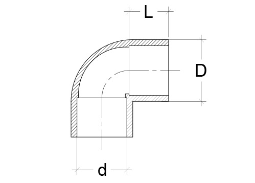 Чертёж Отвод 90° клеевой ПВХ (PVC-U) 63 мм